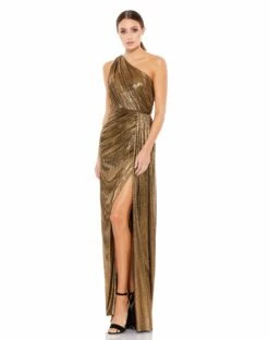 Metallic Draped One Shoulder Grecian Dress