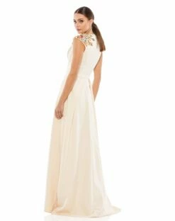 Beaded Cap Sleeve V Neck A Line Gown -Women's Skirt 26540 Vanilla BK