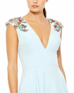 Beaded Cap Sleeve V Neck A Line Gown -Women's Skirt 26540 POB 3 WS