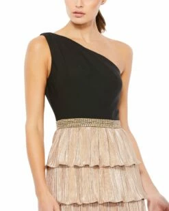 One Shoulder Layered Metallic Ruffle Gown -Women's Skirt 26541 BGO 3 WS