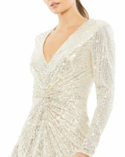 Sequin Knotted Long Sleeve Midi Dress -Women's Skirt 26549 NUD 3 WS