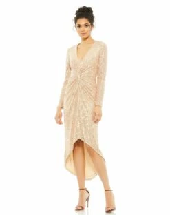 Sequin Knotted Long Sleeve Midi Dress -Women's Skirt 26549 ROG 1 WS