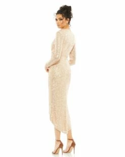 Sequin Knotted Long Sleeve Midi Dress -Women's Skirt 26549 ROG 2 WS