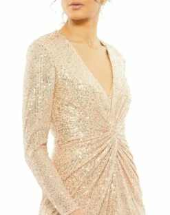 Sequin Knotted Long Sleeve Midi Dress -Women's Skirt 26549 ROG 3 WS