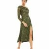 One Shoulder Sequin Long Sleeve Midi Dress -Women's Skirt 26551 Olive AB