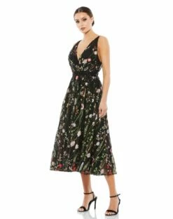 V-Neck Floral Midi Dress