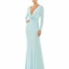 Long Sleeve Ruched Jersey V-Neck Gown -Women's Skirt 26573 PowderBlue AB
