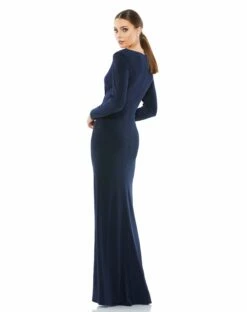 Long Sleeve Ruched Jersey V-Neck Gown -Women's Skirt 26573 MID 2 WS