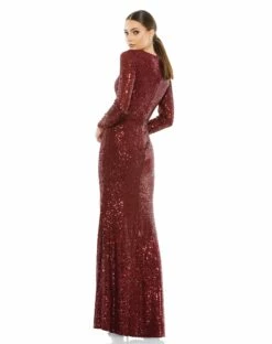 Sequined Faux Wrap Long Sleeve Column Gown 15 Sequined Faux Wrap Long Sleeve Column Gown -Women's Skirt 26574 WIN 2 WS
