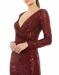 Sequined Faux Wrap Long Sleeve Column Gown 16 Sequined Faux Wrap Long Sleeve Column Gown -Women's Skirt 26574 WIN 3 WS