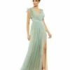 Flowy V Neck Ruffled Cap Sleeve Gown 2 Flowy V Neck Ruffled Cap Sleeve Gown -Women's Skirt 26577 Sage AB