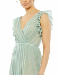 Flowy V Neck Ruffled Cap Sleeve Gown -Women's Skirt 26577 Sage CL