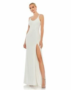 Sleeveless Crystal Scoop Neckline Column Gown -Women's Skirt 26583 White AB