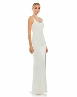 Sleeveless Crystal Scoop Neckline Column Gown -Women's Skirt 26583 White AS