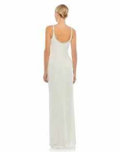 Sleeveless Crystal Scoop Neckline Column Gown -Women's Skirt 26583 White BK