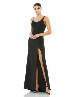 Sleeveless Crystal Scoop Neckline Column Gown
