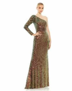 Sequined One Shoulder Trumpet Gown -Women's Skirt 26591 Iridescent AB