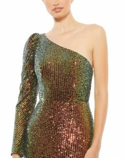 Sequined One Shoulder Trumpet Gown -Women's Skirt 26591 Iridescent CL