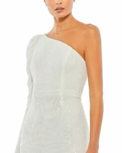 Sequined One Shoulder Trumpet Gown -Women's Skirt 26591 White CL