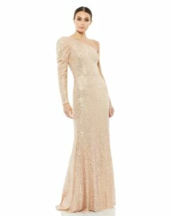 Sequined One Shoulder Trumpet Gown