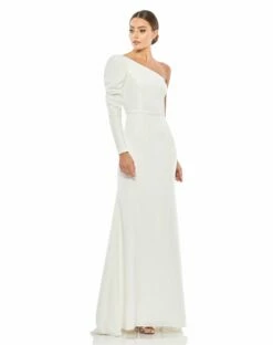 One Shoulder Puff Sleeve Gown -Women's Skirt 26592 WHT Default 1 WS