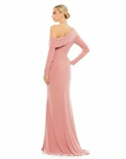 Drop Shoulder Long Sleeve Column Gown -Women's Skirt 26595 RoseGold BK