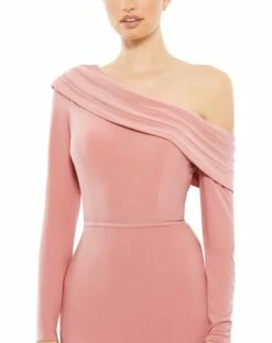 Drop Shoulder Long Sleeve Column Gown -Women's Skirt 26595 RoseGold CL