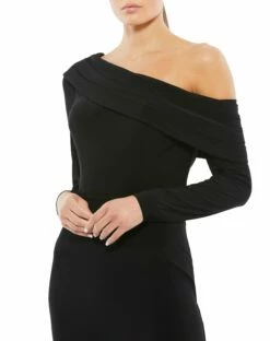 Drop Shoulder Long Sleeve Column Gown -Women's Skirt 26595 BLK 3 WS