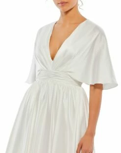 Satin Flowy Cape Sleeve Mini Dress -Women's Skirt 26605 White CL