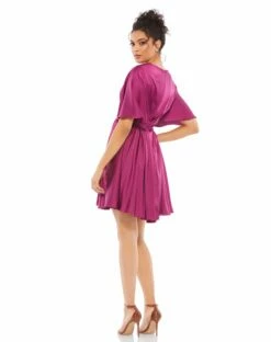Satin Flowy Cape Sleeve Mini Dress -Women's Skirt 26605 BER 2 WS
