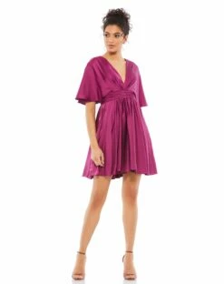 Satin Flowy Cape Sleeve Mini Dress -Women's Skirt 26605 BER Default 1 WS