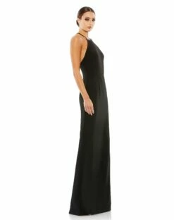 Bow Halter Criss-Cross Column Gown -Women's Skirt 26618 Black AS