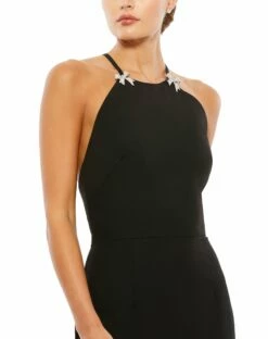 Bow Halter Criss-Cross Column Gown -Women's Skirt 26618 Black CL