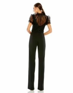 Belted Illusion High Neck Cap Sleeve Jumpsuit -Women's Skirt 26621 Black BK