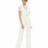 Belted Illusion High Neck Cap Sleeve Jumpsuit -Women's Skirt 26621 White AB