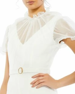 Belted Illusion High Neck Cap Sleeve Jumpsuit -Women's Skirt 26621 White CL