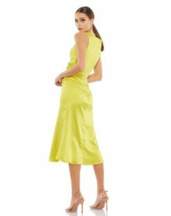 Satin Ruched V Neck Faux Wrap Midi Dress -Women's Skirt 26625 CTR 2 WS
