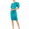 Satin Puff Sleeve Fitted Cocktail Dress -Women's Skirt 26636 OceanBlue AB