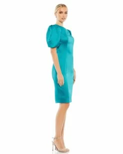 Satin Puff Sleeve Fitted Cocktail Dress 12 Satin Puff Sleeve Fitted Cocktail Dress -Women's Skirt 26636 OceanBlue AS