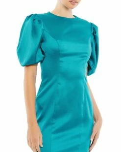 Satin Puff Sleeve Fitted Cocktail Dress 11 Satin Puff Sleeve Fitted Cocktail Dress -Women's Skirt 26636 OceanBlue CL