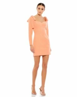 Bow Shoulder Long Sleeve Sweetheart Fitted Mini Dress