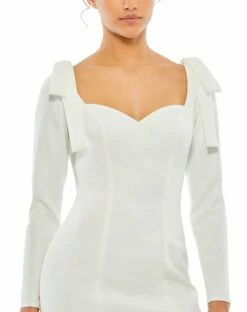 Bow Shoulder Long Sleeve Sweetheart Fitted Mini Dress -Women's Skirt 26643 White CL