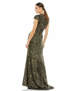 Sequined Cap Sleeve High Neck Gown -Women's Skirt 26647 BGO 2 WS