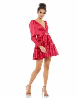 Tiered V-Neck Belted Mini Dress