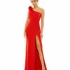 Bow One Shoulder Evening Gown -Women's Skirt 26665 Red AB
