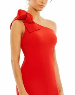 Bow One Shoulder Evening Gown -Women's Skirt 26665 Red CL
