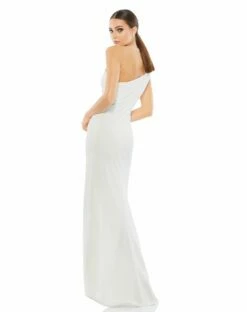Bow One Shoulder Evening Gown -Women's Skirt 26665 WHT 2 WS