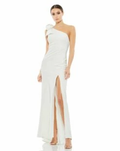 Bow One Shoulder Evening Gown -Women's Skirt 26665 WHT Default 1 WS
