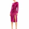 Side Twist Long Sleeve Satin Midi Dress 2 Side Twist Long Sleeve Satin Midi Dress -Women's Skirt 26675 Magenta AB