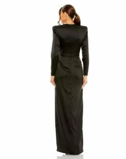 Long Sleeve Structured Bow Draped Gown -Women's Skirt 26676 Black BK